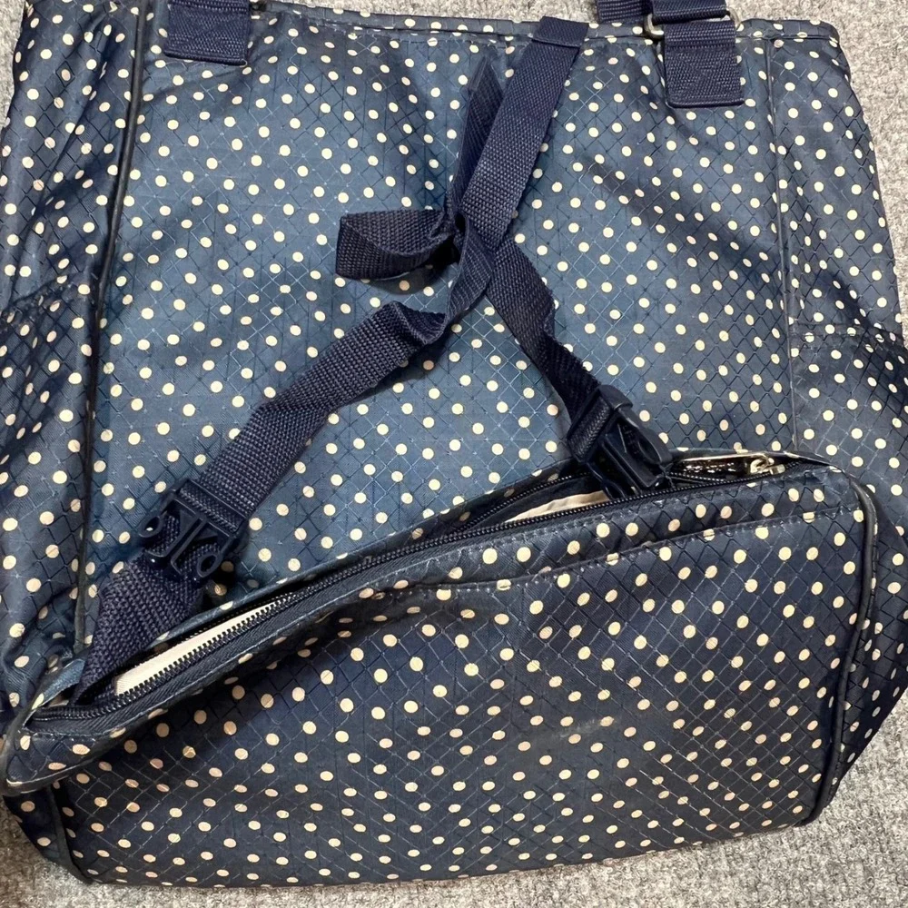 Thirty-One Take Two Tote Backpack Navy Dancing Dot Convertible Thermal Pocket